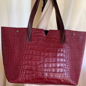 Vince: Croc Embossed Burgundy Leather Tote